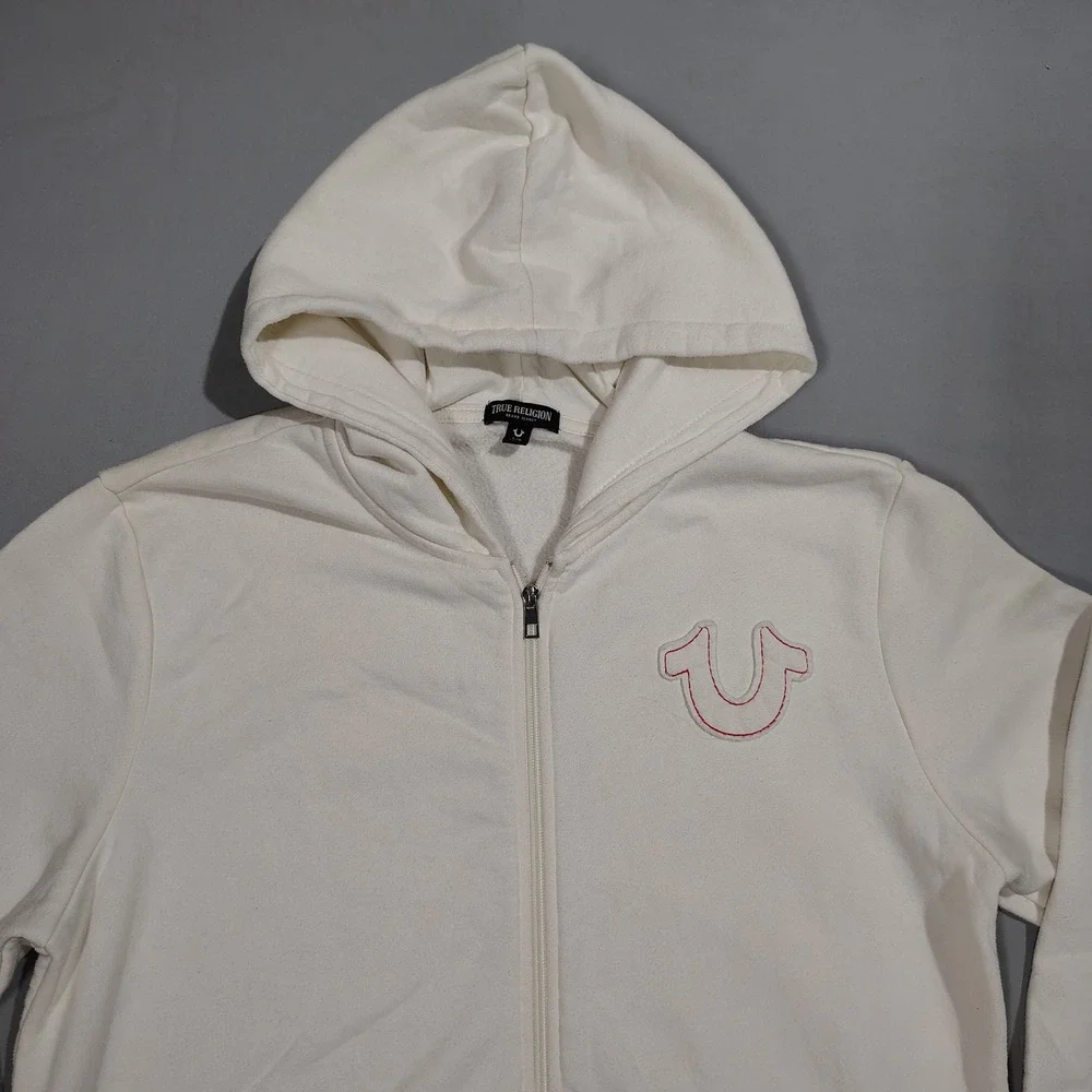 True Religion Hoodie Mens Large Warped Buddha Logo Full Zip Fleece Sweatshirt